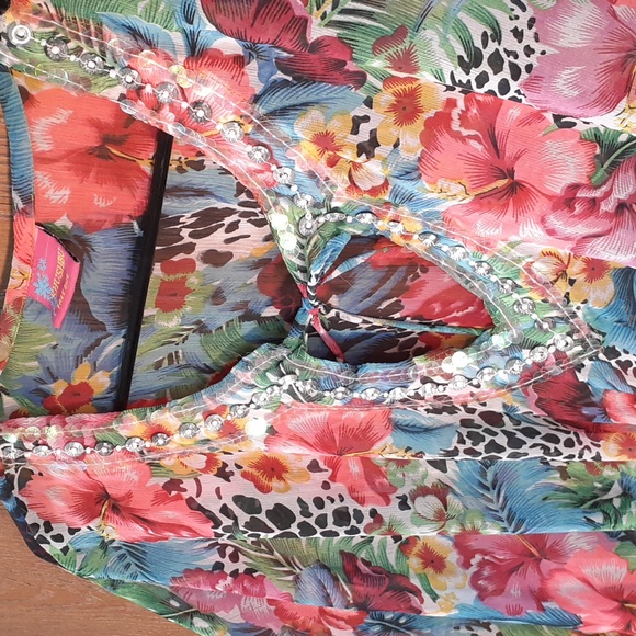 Khushbu womens free size sheer tunic or swim suit cover gorgeous print - Picture 3 of 6